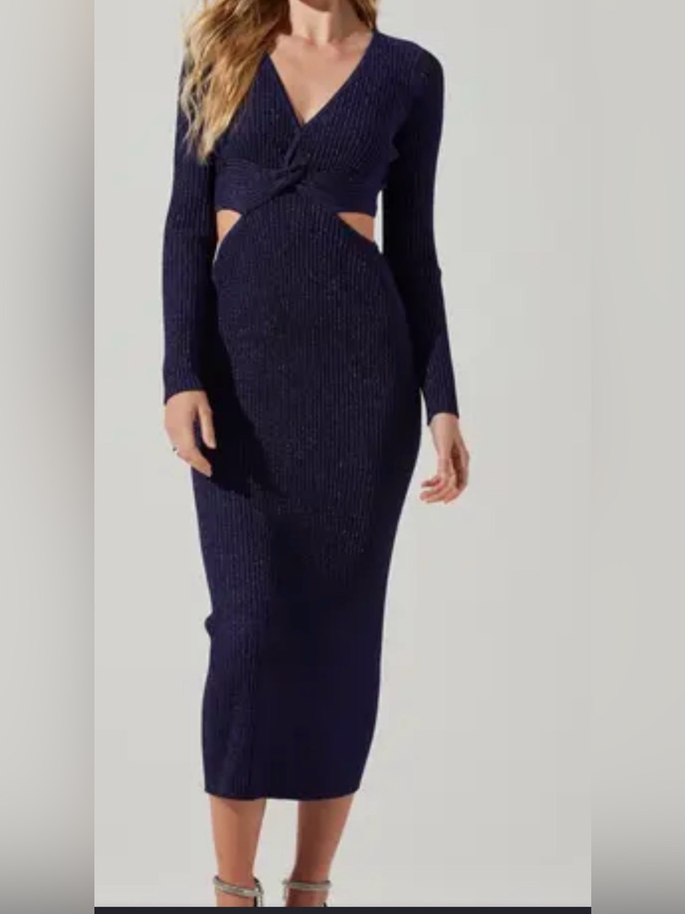 Astr Navy Long Sleeve Ribbed Cutout sweater Dress